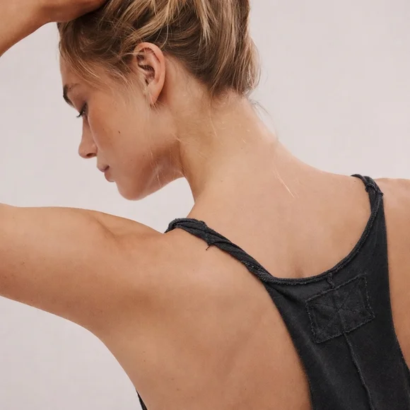 NWT Free People Lo Lo Washed Black Boho Coastal Vacation Swing Tank Oversized S - Picture 4 of 14